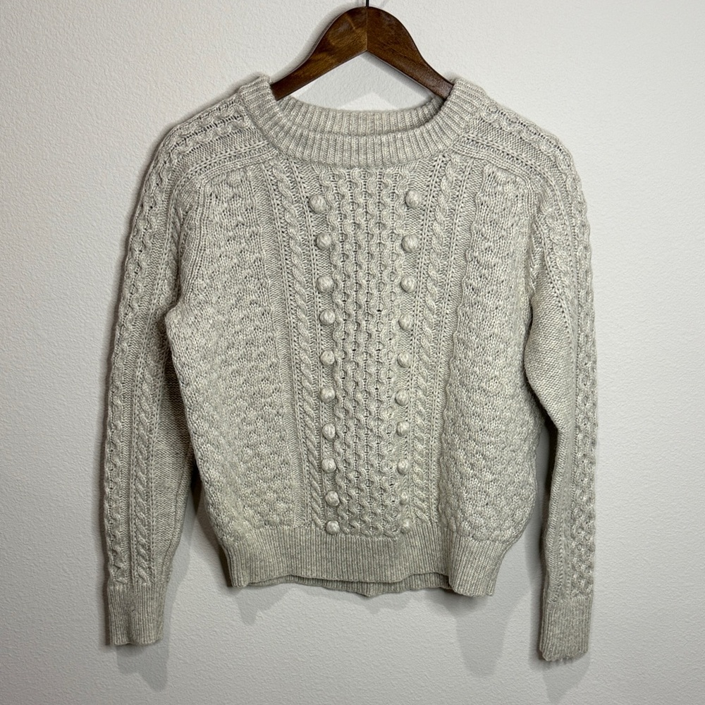 J. Crew Gray Cable Knit Knobby Fisherman Sweater Size S